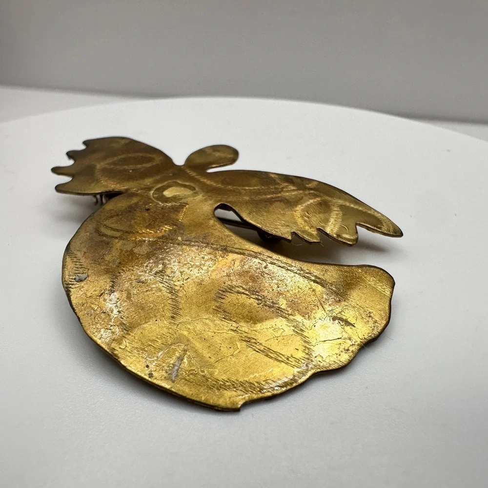 Vintage 90s Angel Wings Comfort Brooch Pin Gold Tone Brass 2000 Signed Religious